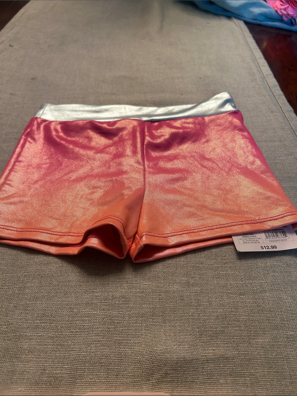 More Than Magic Pink-Orange Metallic Girls' Shorts with Silver Waistband